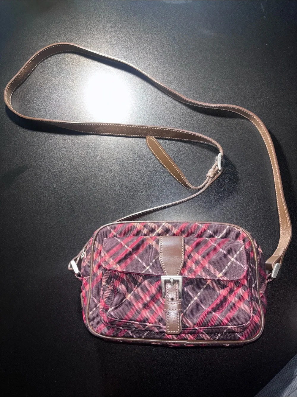 Burberry Maroon Nova Check Camera Bag Crossbody Great Condition